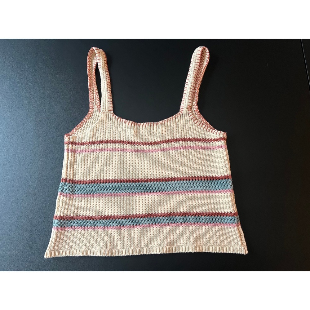Bishop + Young Striped Knit Tank Top Cream Pink Blue Womens Large (1119)